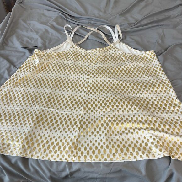 Lane Bryant Cream Gold Metallic Water Drops Tank Top Size 22/24 Crisscross Back - Picture 2 of 6
